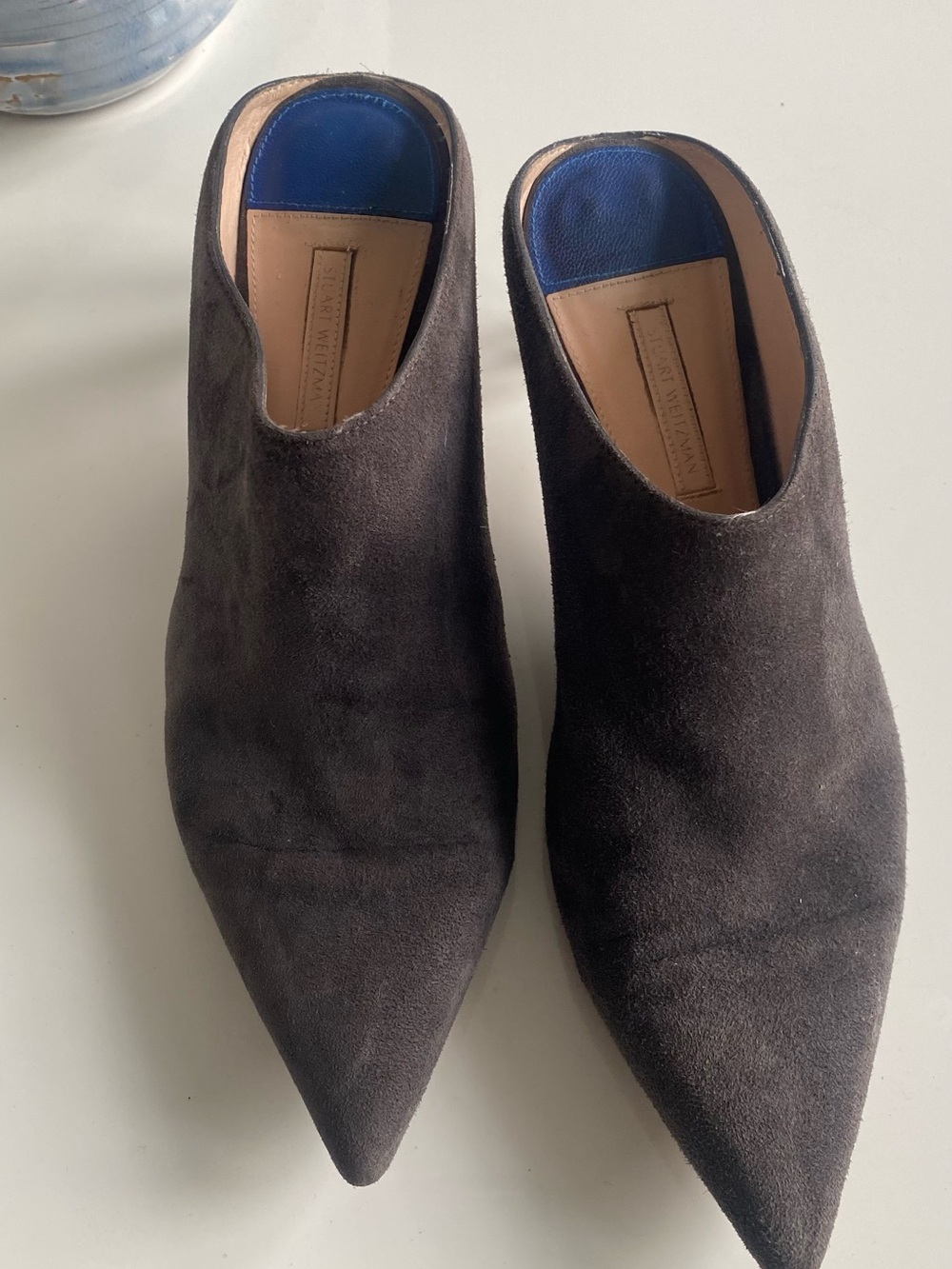 Stuart Weitzman Black Suede Pointed-Toe Mule